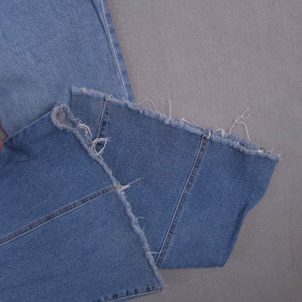 SO Flare Jeans High Rise Raw Hem Seam Front Light Wash Blue Size 7/28W Cotton - Picture 5 of 10
